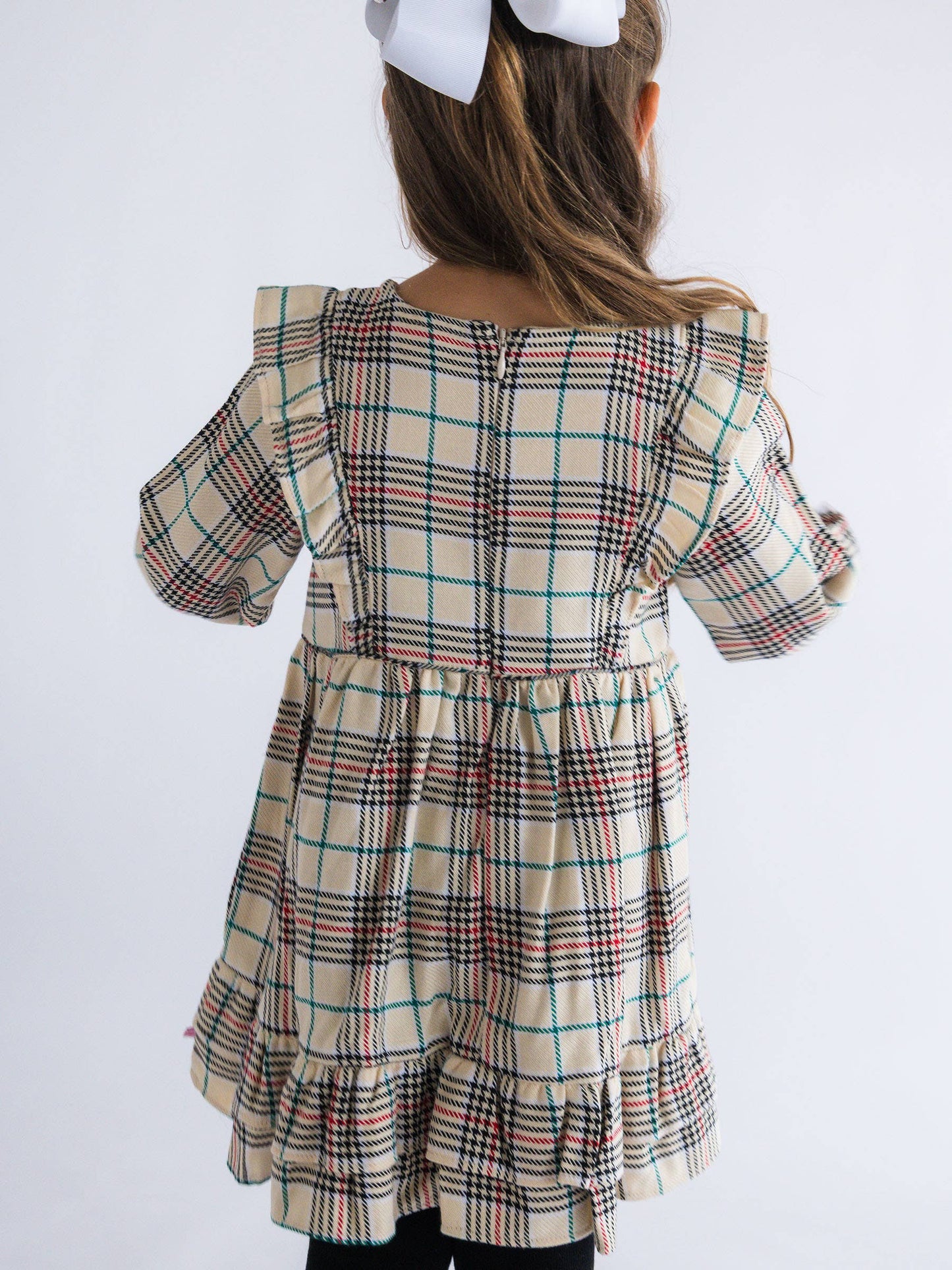 Plaid Long Sleeve Bow Dress