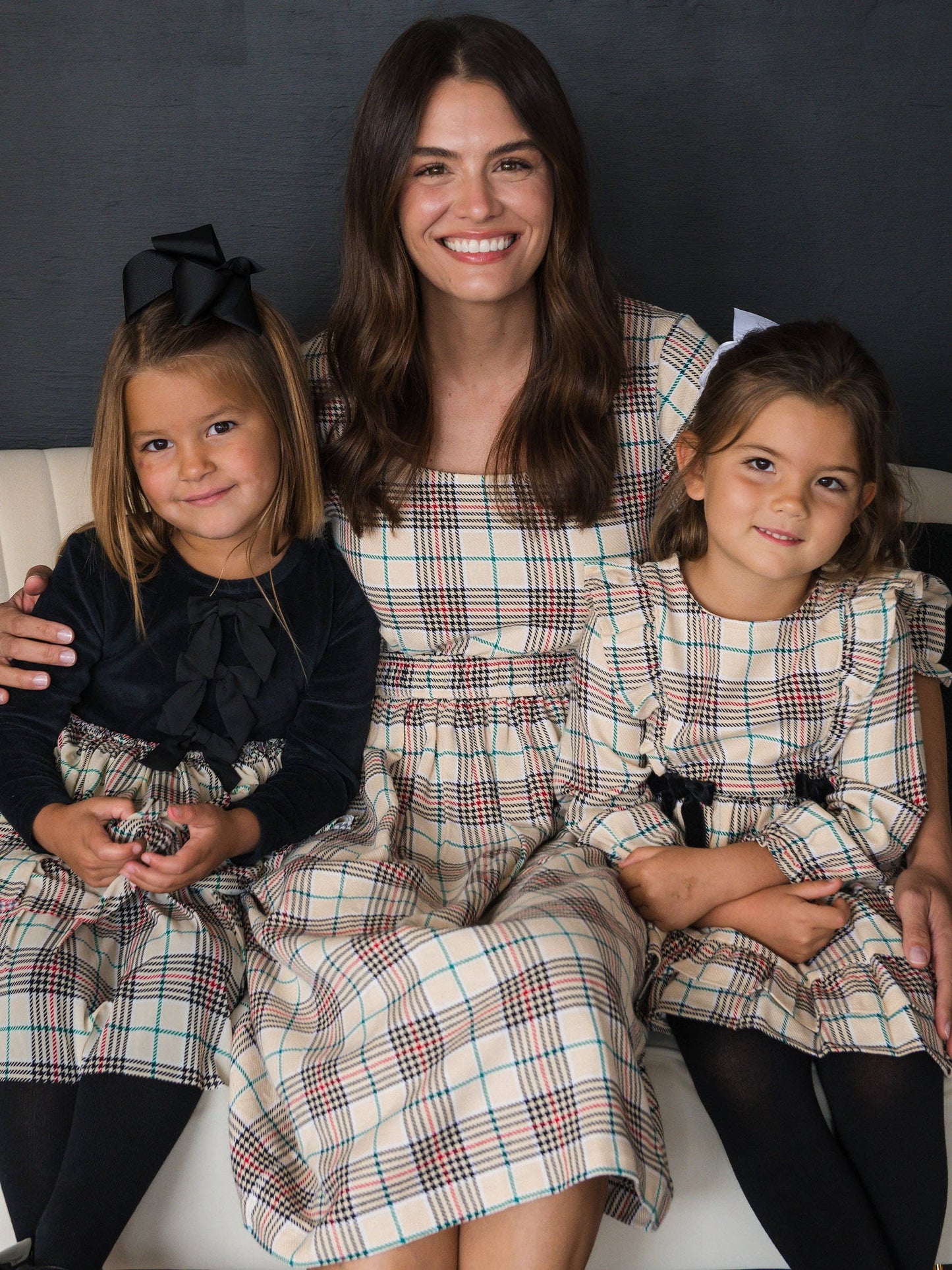 Plaid Long Sleeve Bow Dress