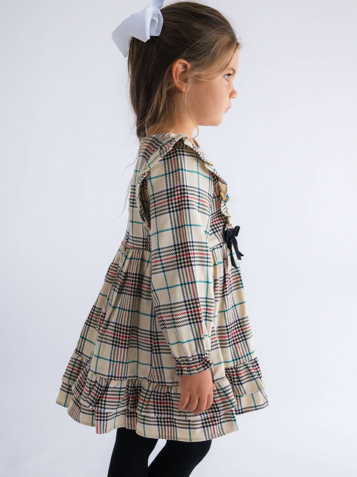 Plaid Long Sleeve Bow Dress