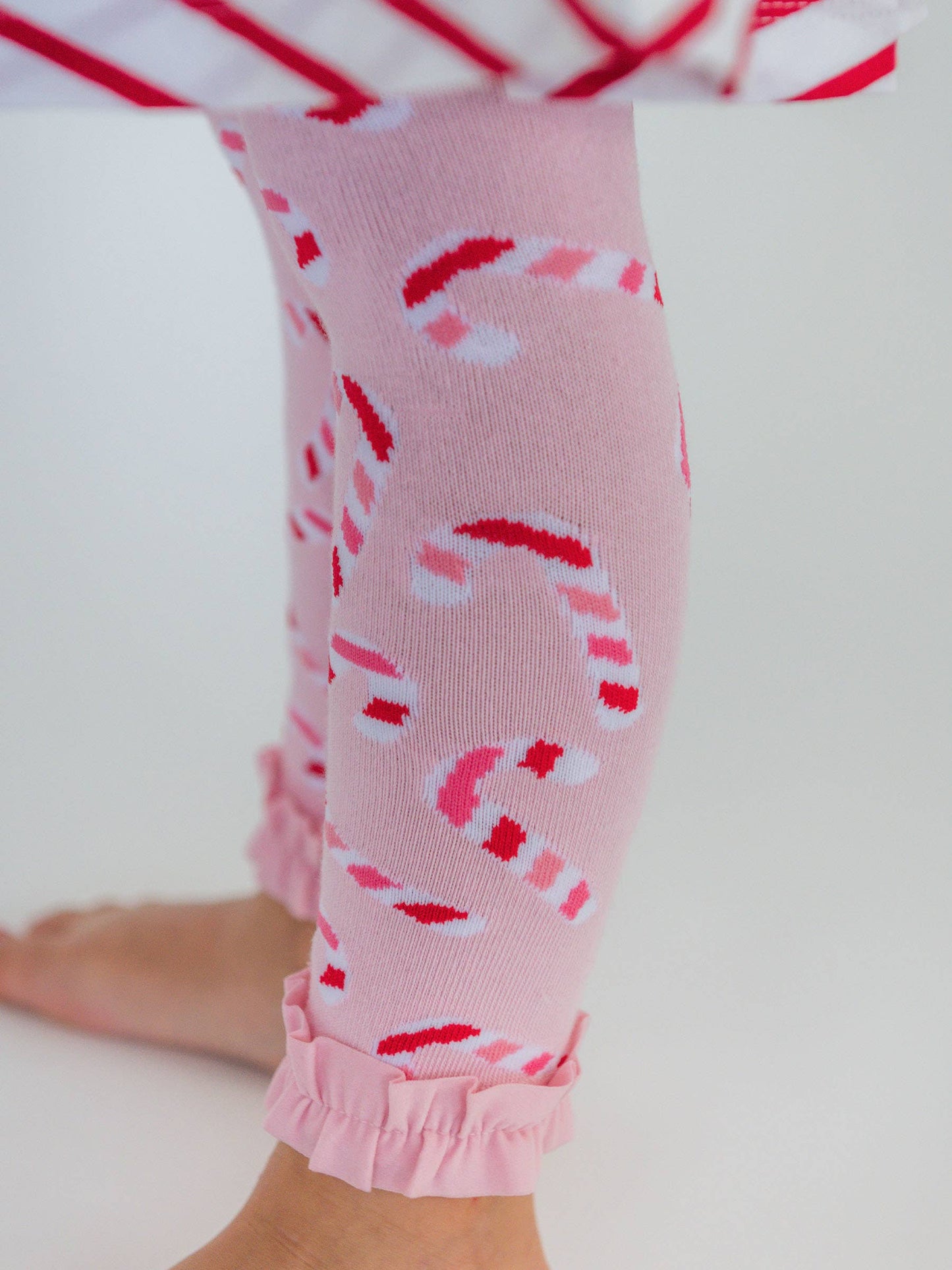 Girls Pink Candy Canes Footless Ruffle Tights