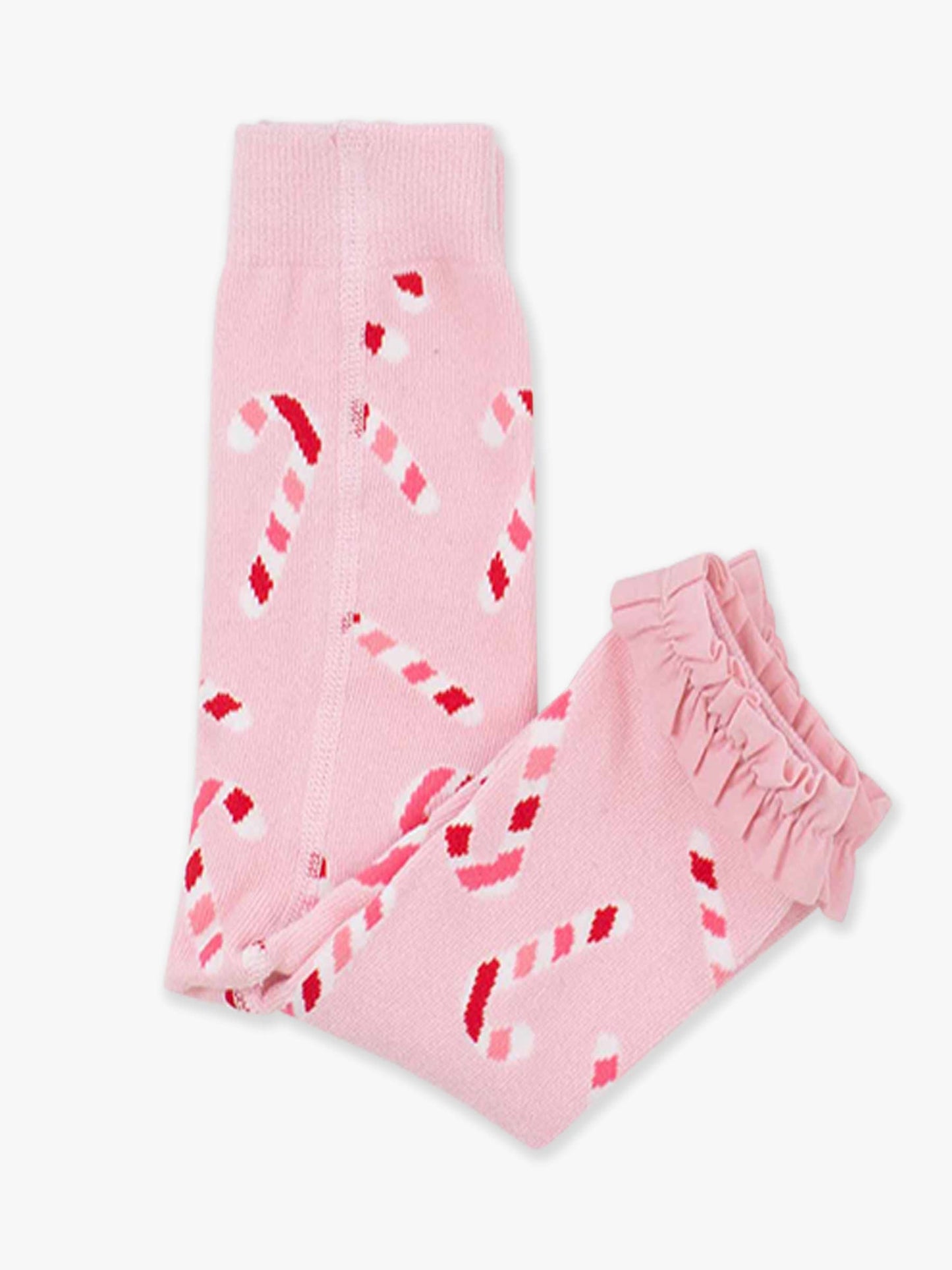 Girls Pink Candy Canes Footless Ruffle Tights