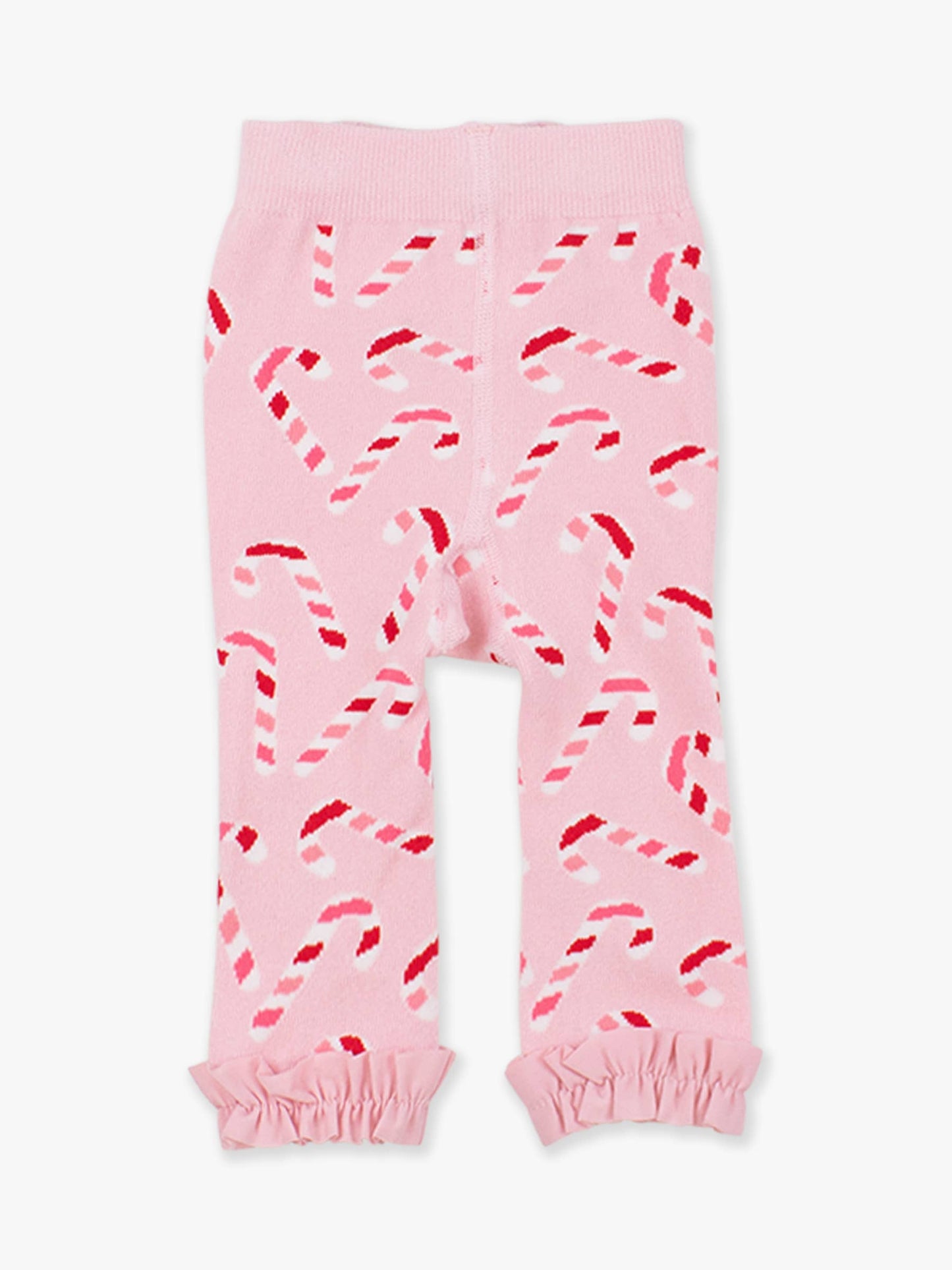 Girls Pink Candy Canes Footless Ruffle Tights