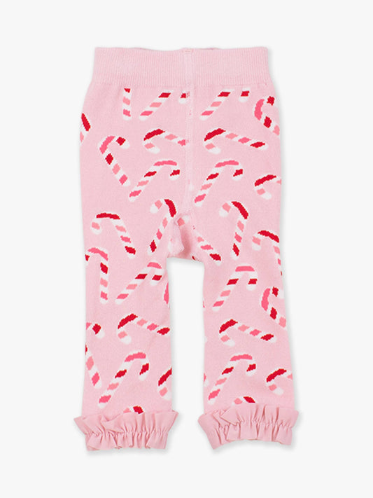 Girls Pink Candy Canes Footless Ruffle Tights