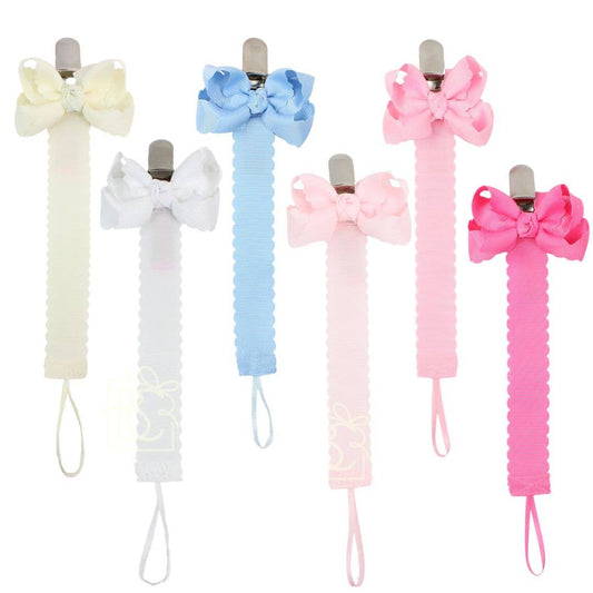 Scalloped Grosgrain Pacifier Clip w/ Detachable Bow