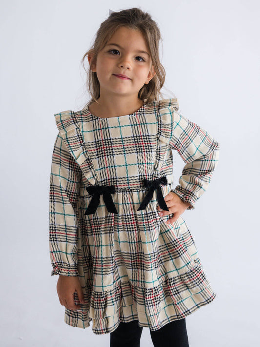 Plaid Long Sleeve Bow Dress