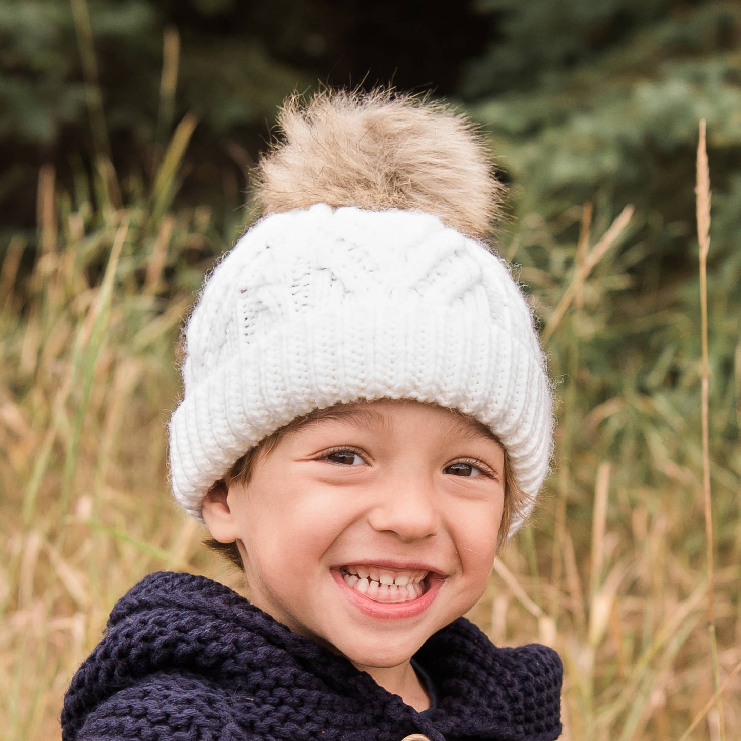 Winter White Pop Pom Pom Beanie Hat Baby & Kids