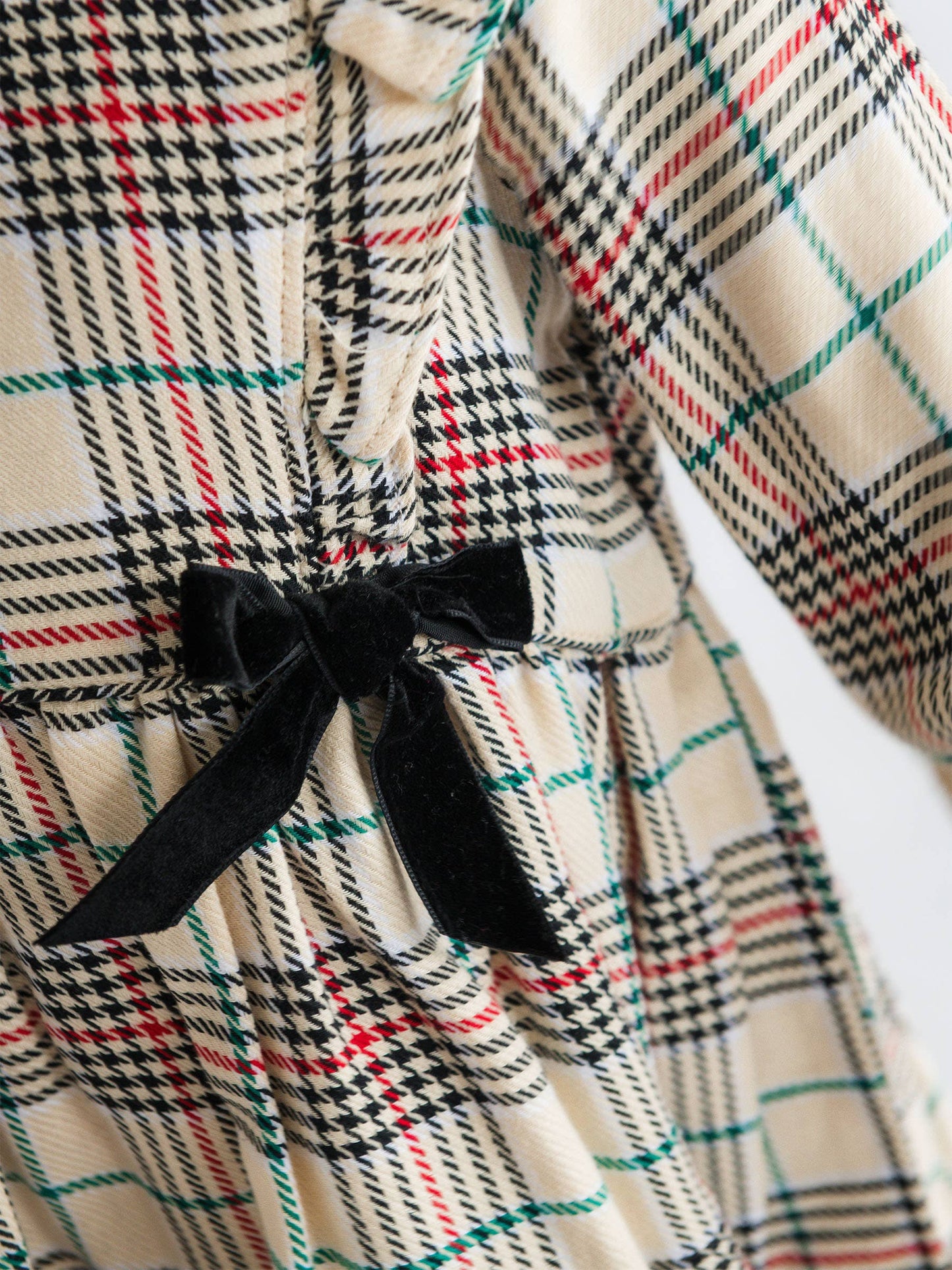 Plaid Long Sleeve Bow Dress