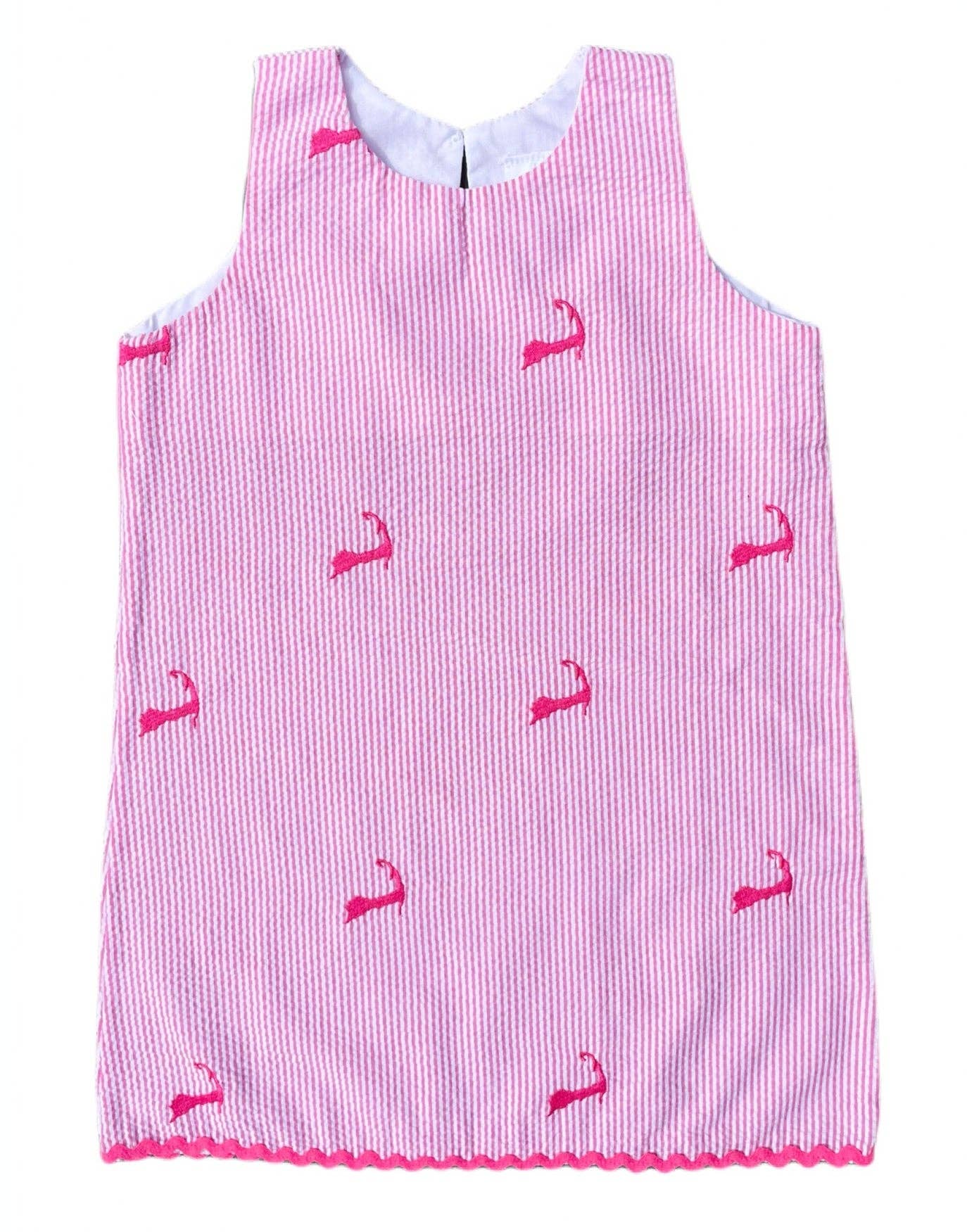 Pink Seersucker Dress with Pink Embroidered Cape Cods