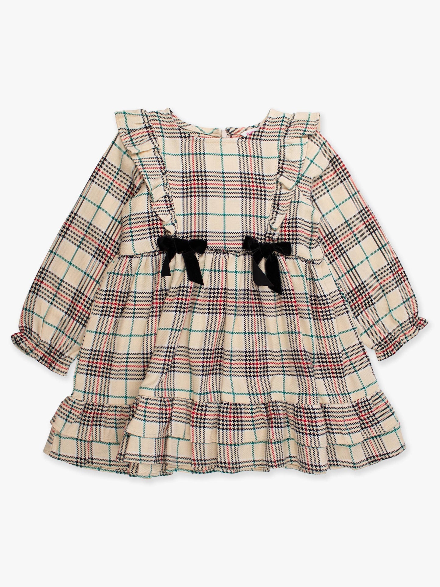 Plaid Long Sleeve Bow Dress