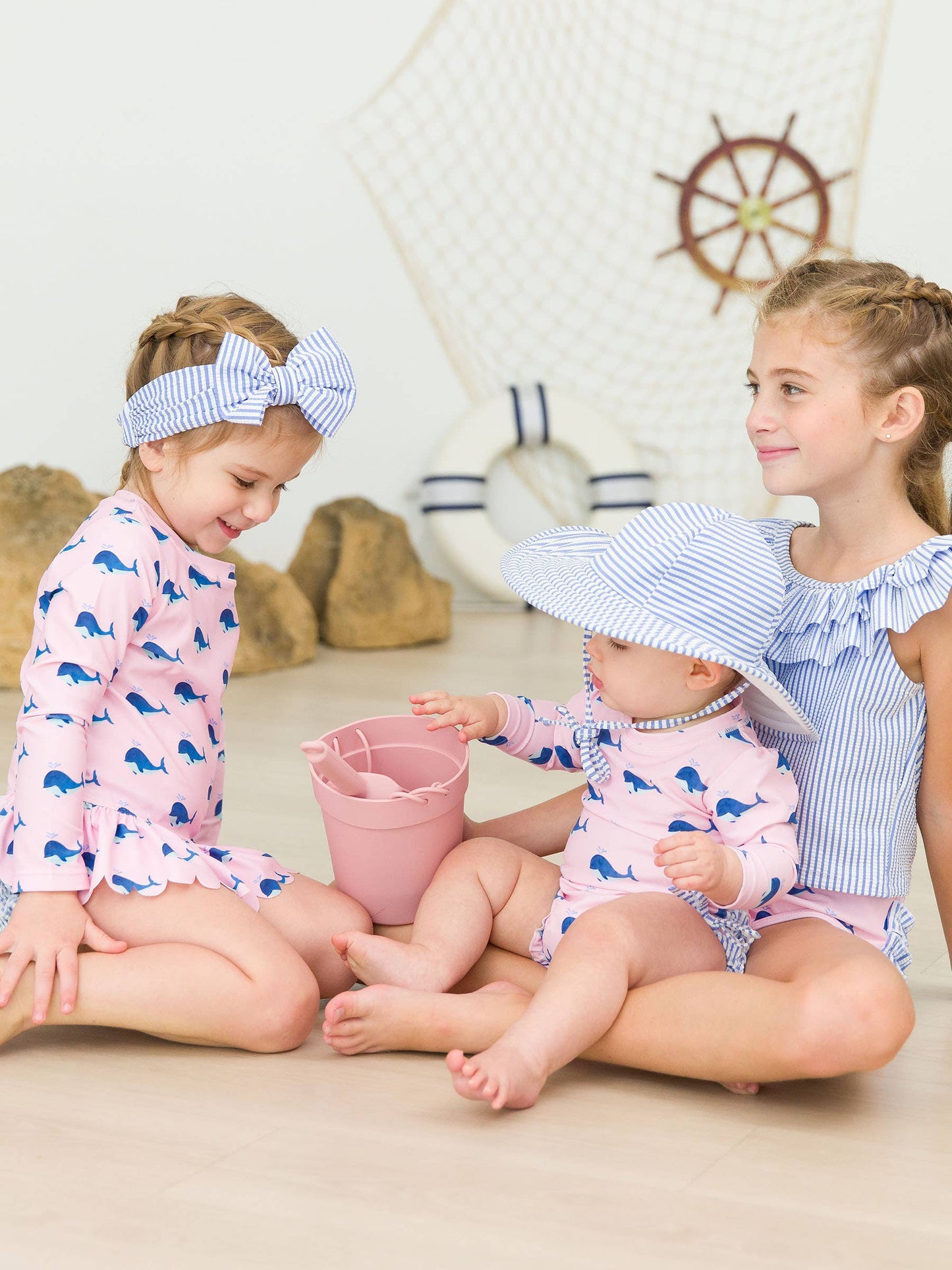 Baby Girls Pink Whale Friends Long Sleeve One Piece Rash Guard
