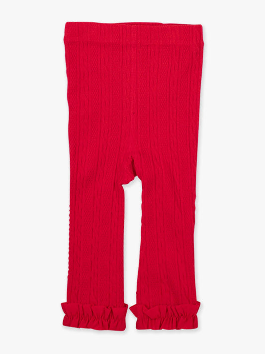 Girls Red Cable Knit Footless Ruffle Tights