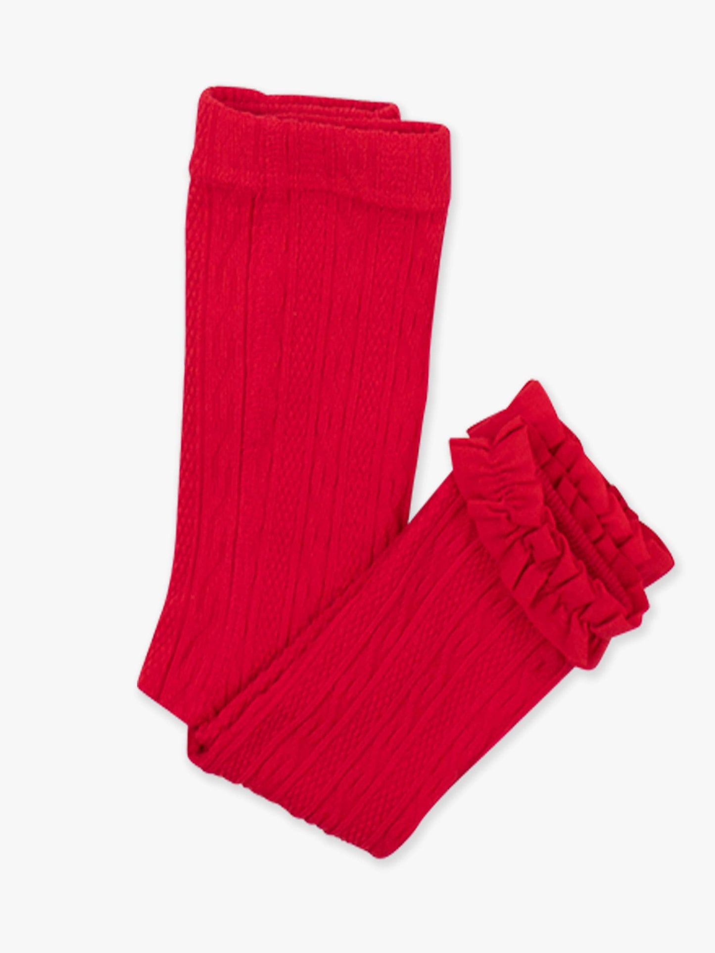 Girls Red Cable Knit Footless Ruffle Tights