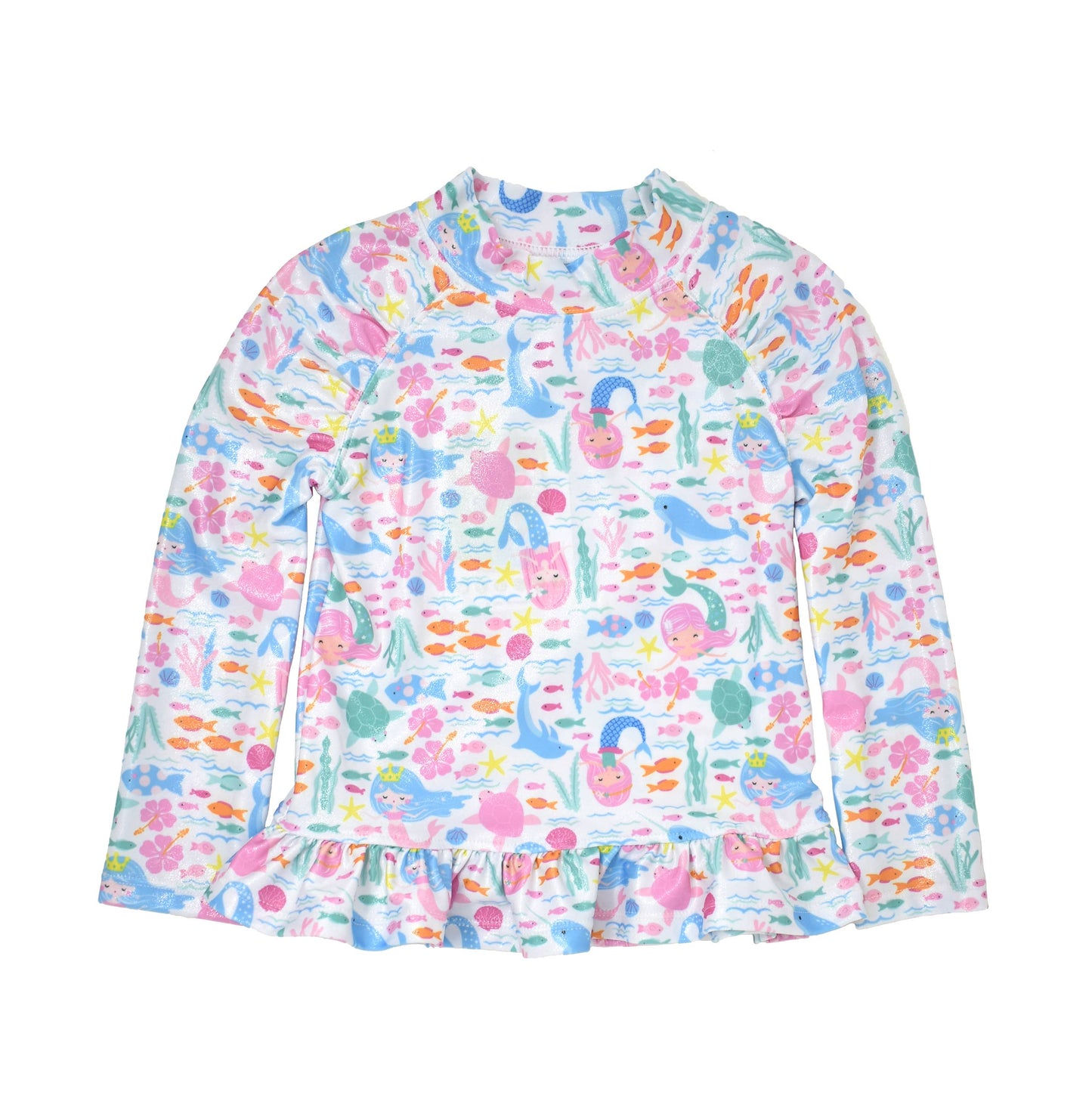 Kids UPF50+ Girls Ruffle Rash Guard Swim Top