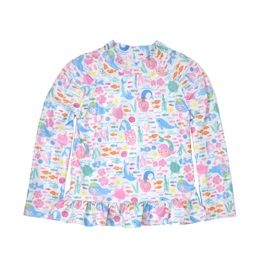 Kids UPF50+ Girls Ruffle Rash Guard Swim Top