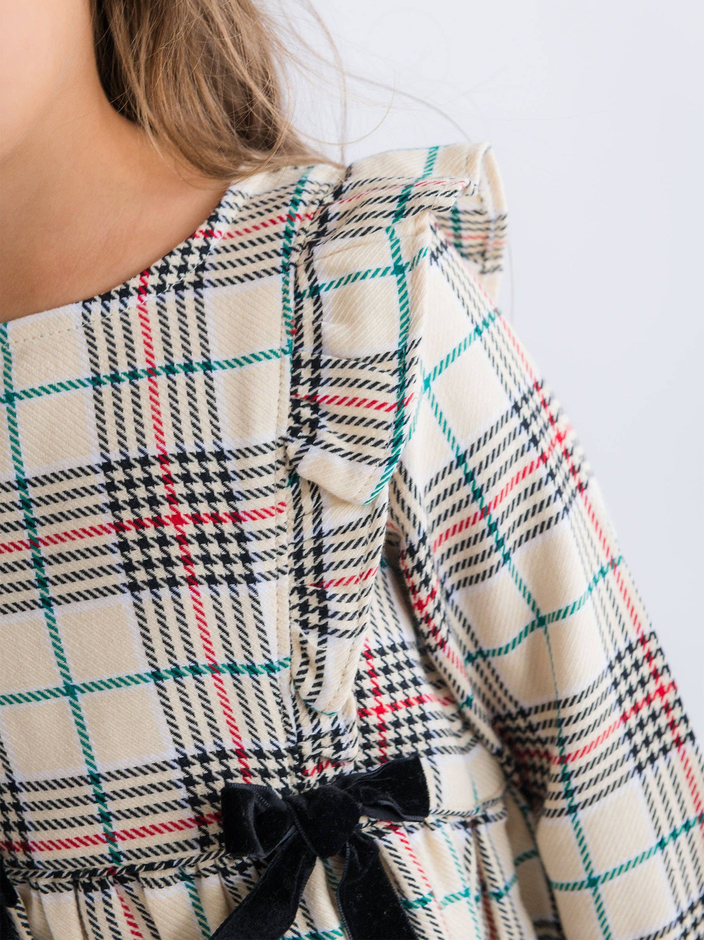 Plaid Long Sleeve Bow Dress