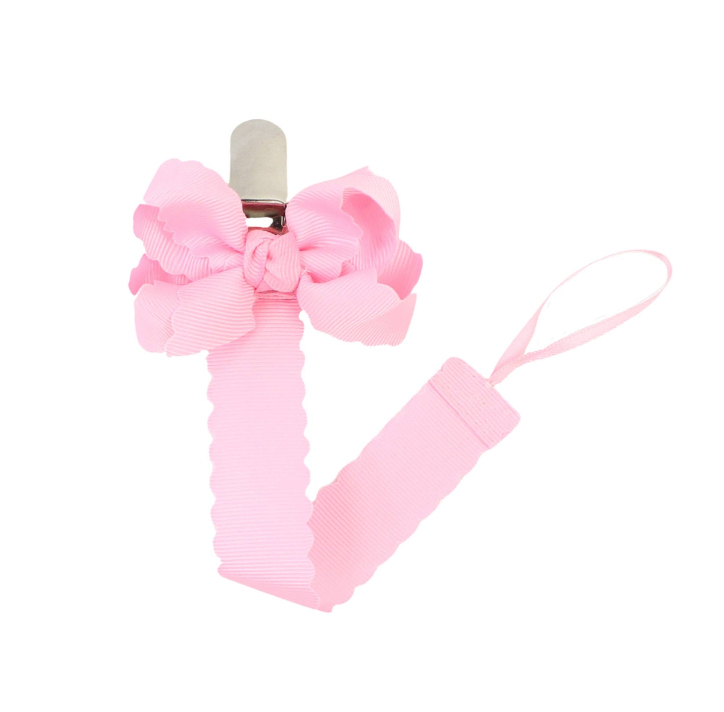 Scalloped Grosgrain Pacifier Clip w/ Detachable Bow