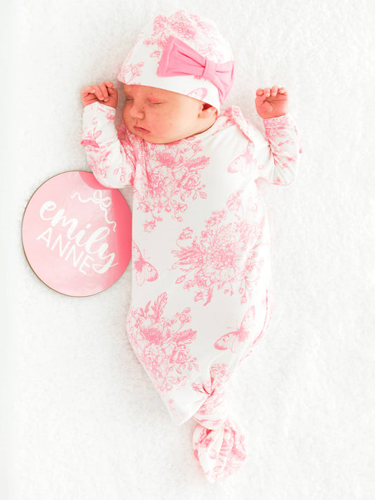 Baby Girls Knotted Sleep Gown & Bow Hat