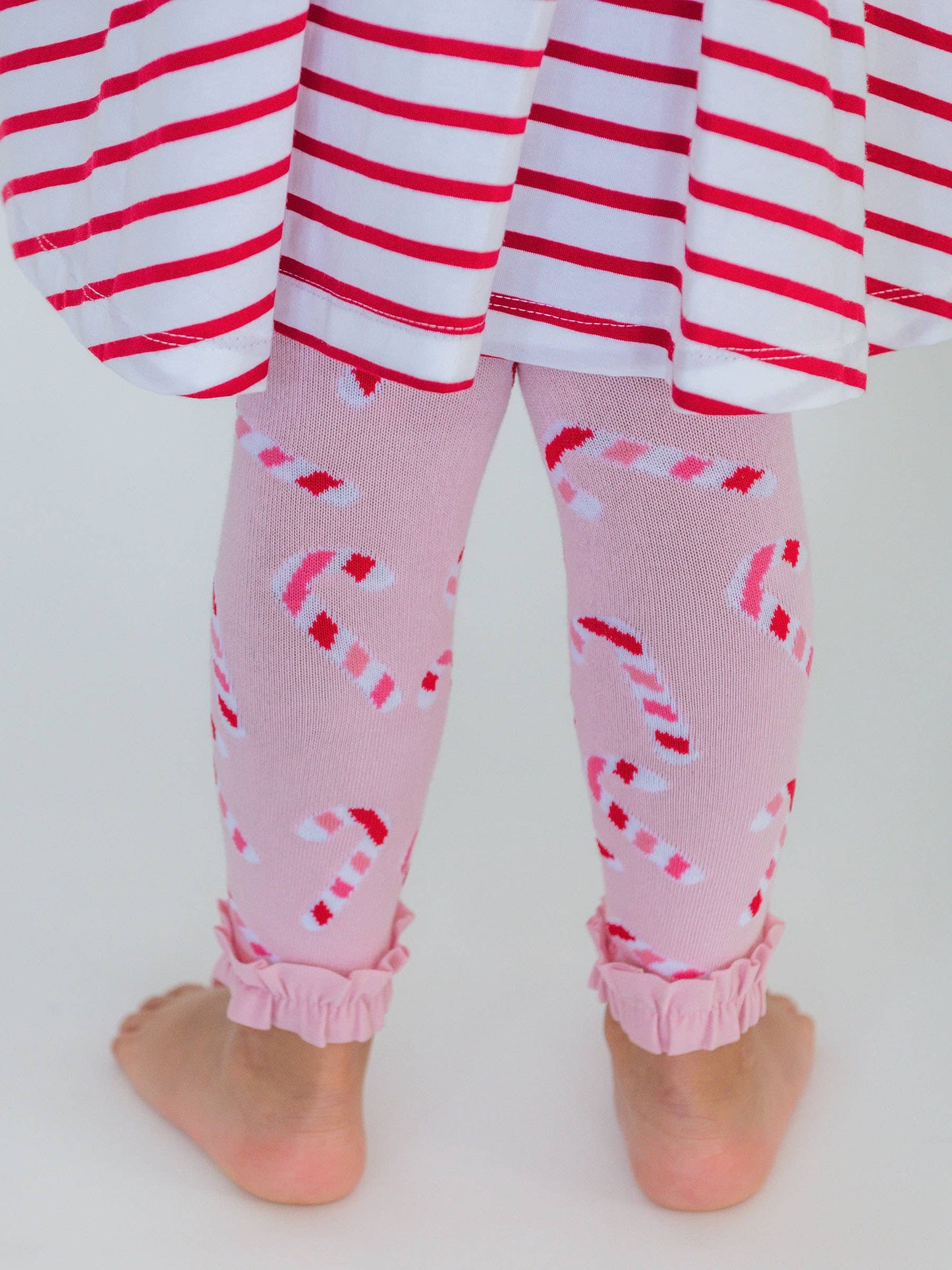 Girls Pink Candy Canes Footless Ruffle Tights