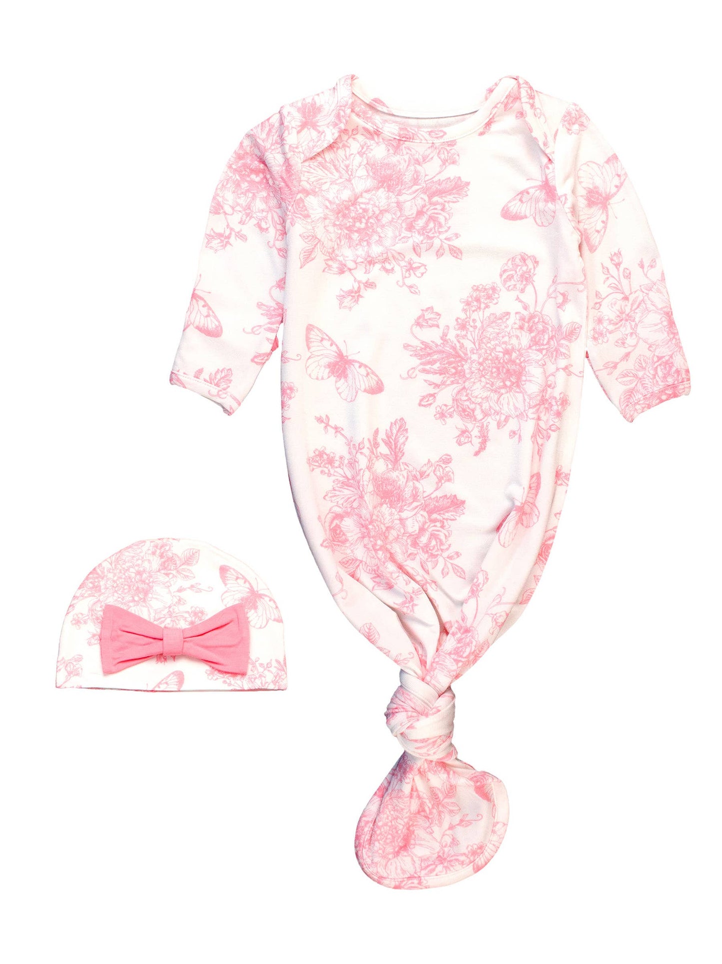 Baby Girls Knotted Sleep Gown & Bow Hat