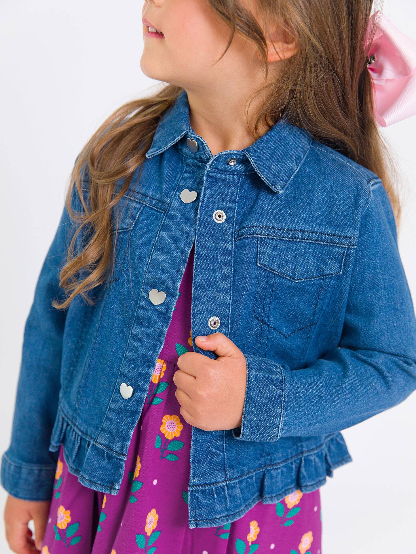 Girls Denim Ruffle Jacket